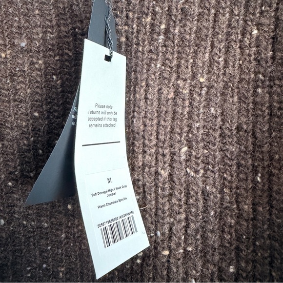 ME+EM Soft Donegal Tweed High V-Neck Crop Jumper - Chocolate - Picture 3 of 7